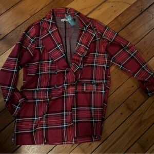 Maurices Red and Green Plaid Pea Coat